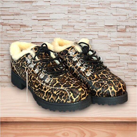 J Crew Leopard Nordic Animal Print Leather Calf Hair Ankle Boots Size 8M NWT - Picture 1 of 7
